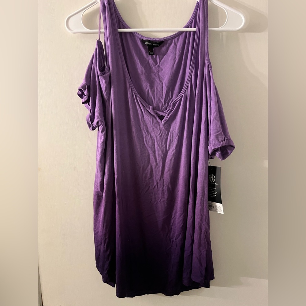 Rock & Republic purple ombré open shoulder shirt, size XL, NWT